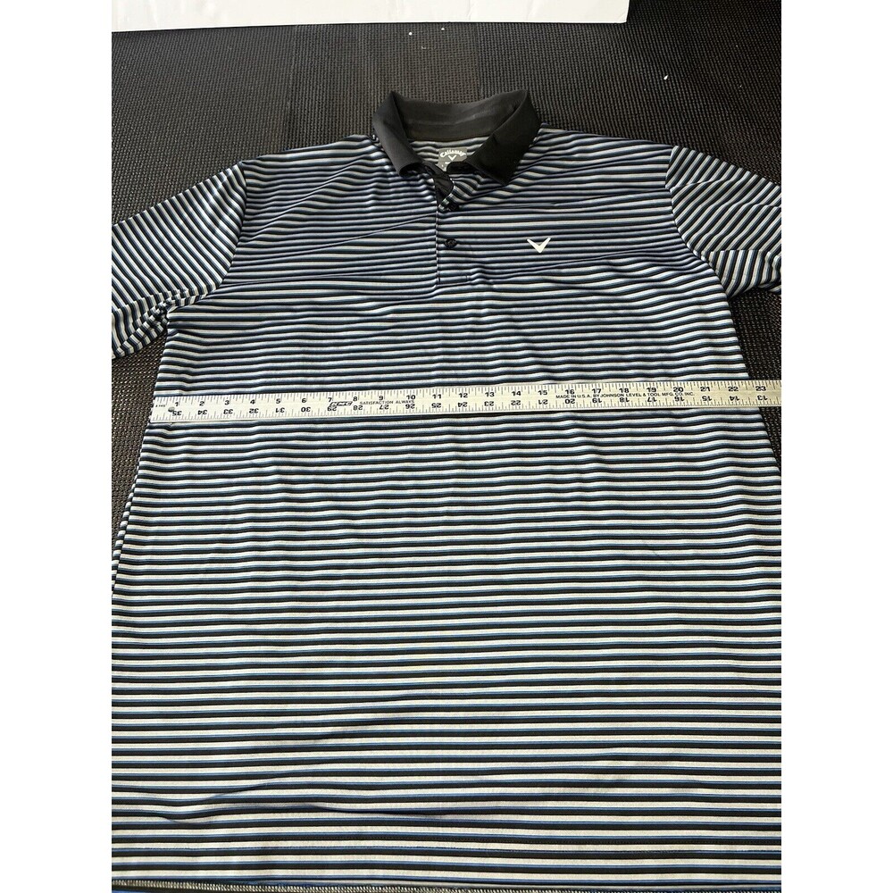 Callaway Opti-Dri Mens Large Golf Polo Shirt Blue Black Striped Short Sleeve L - Picture 4 of 5